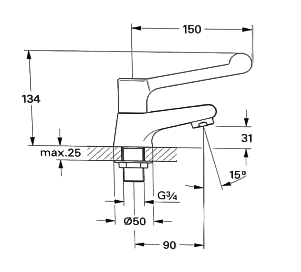 Grohe 20034 Hospital Bath tap 3/4" Hot with 150 mm Lever