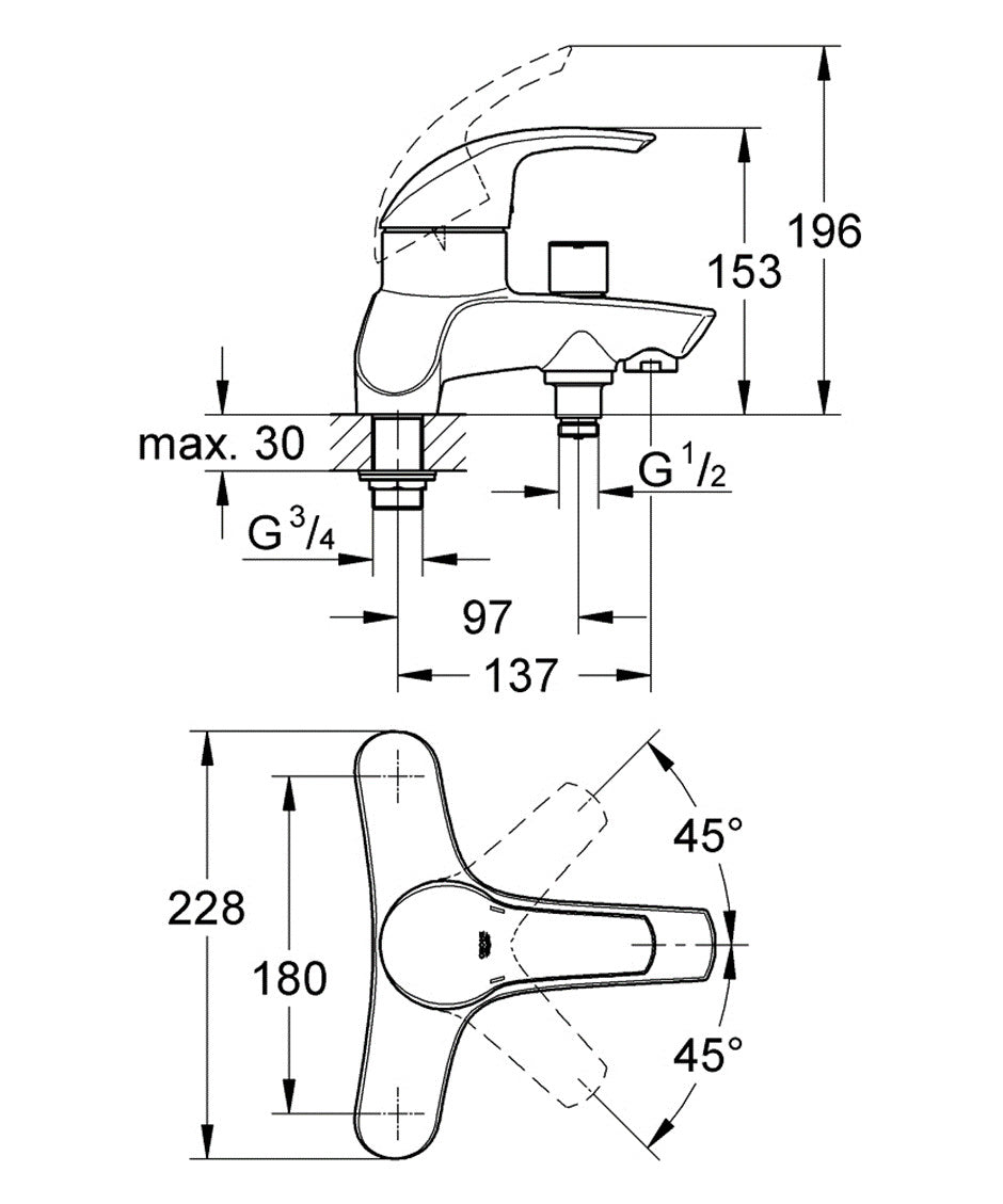 Grohe 25105000 Eurosmart Single Lever Bath Mixer (without shower kit)