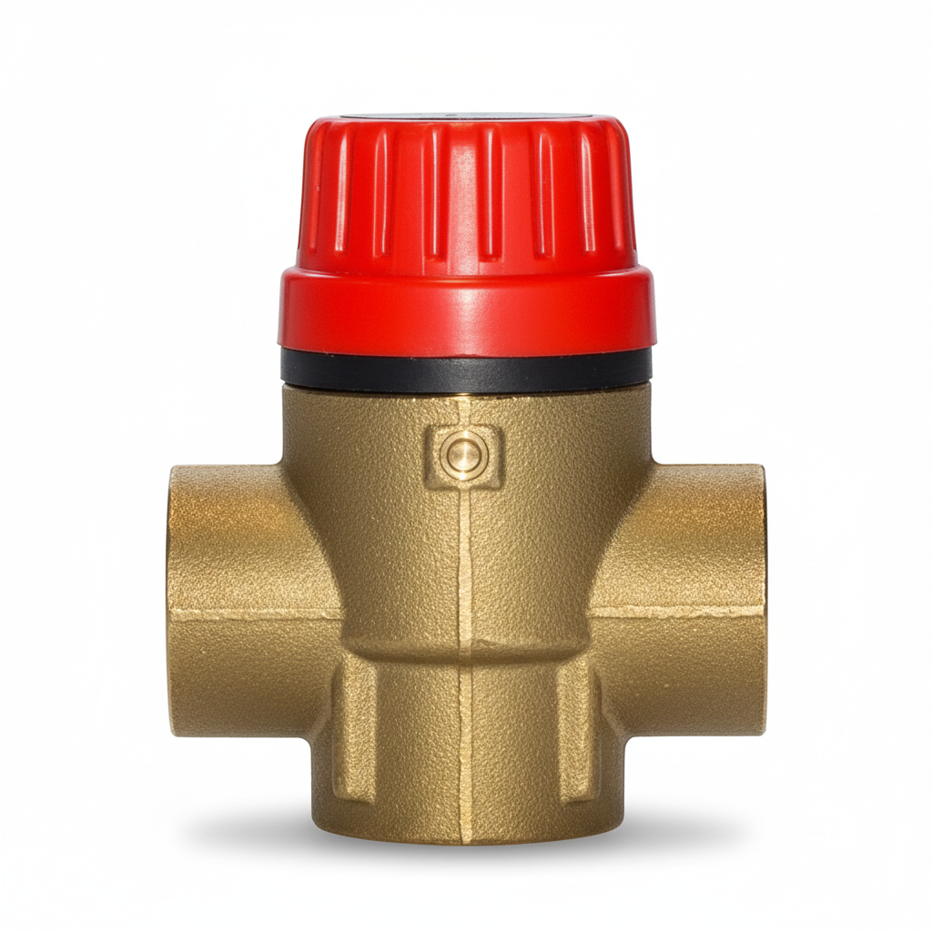 Orkli 17004-00 1/2 inch F x F Safety Pressure Relief Valve 3 Bar with Gauge Port - side view