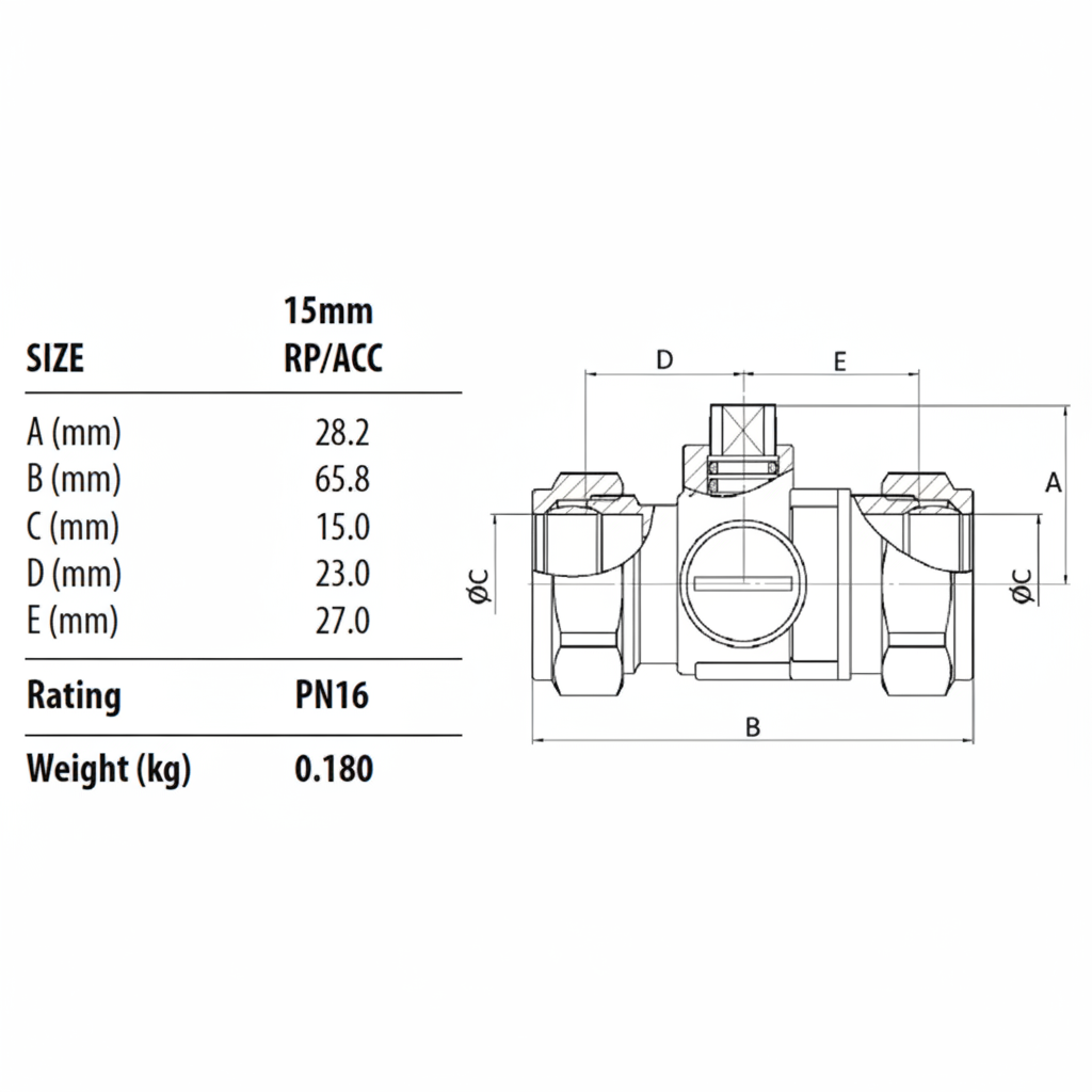 15mm Combined Isolating Valve & Flow Regulator - Line Drawing