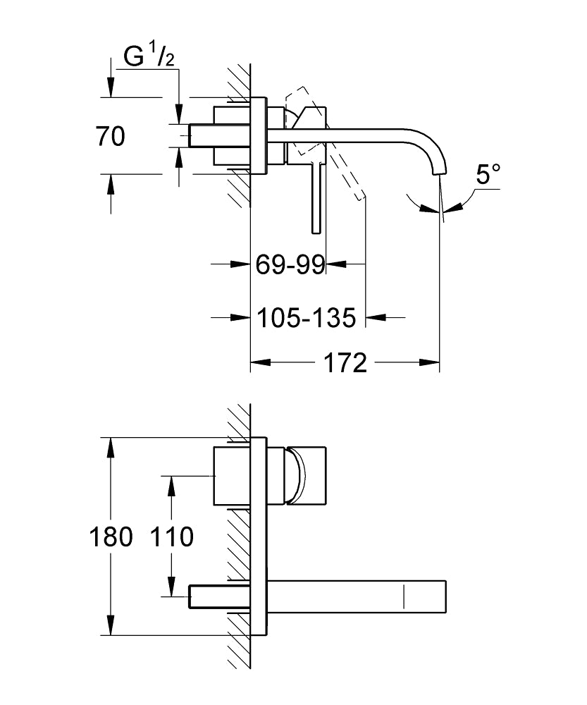 Grohe 19309 Allure 2 hole Wall Mounted Basin mixer s-size