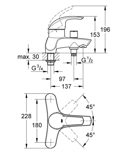 Grohe 25105000 Eurosmart Single Lever Bath Mixer (without shower kit)