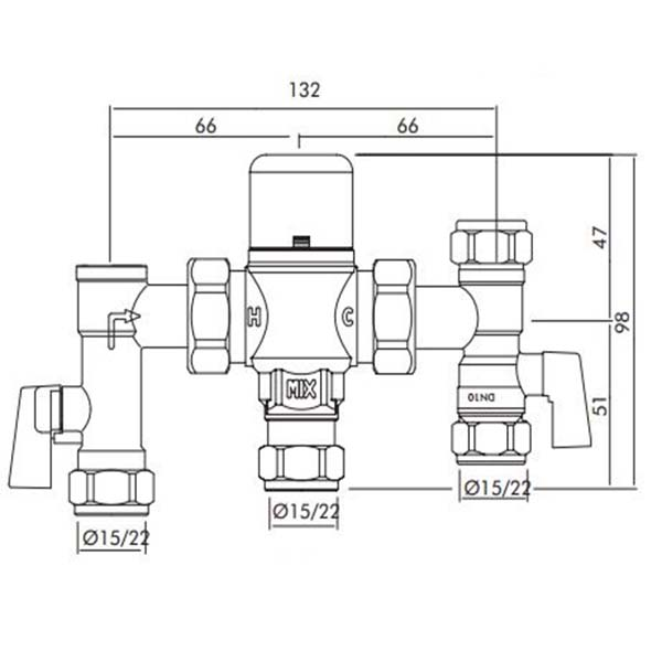 Intamix 400MS15cp Failsafe Mixing Valve c/w a pair of Intaball MX Valves CP