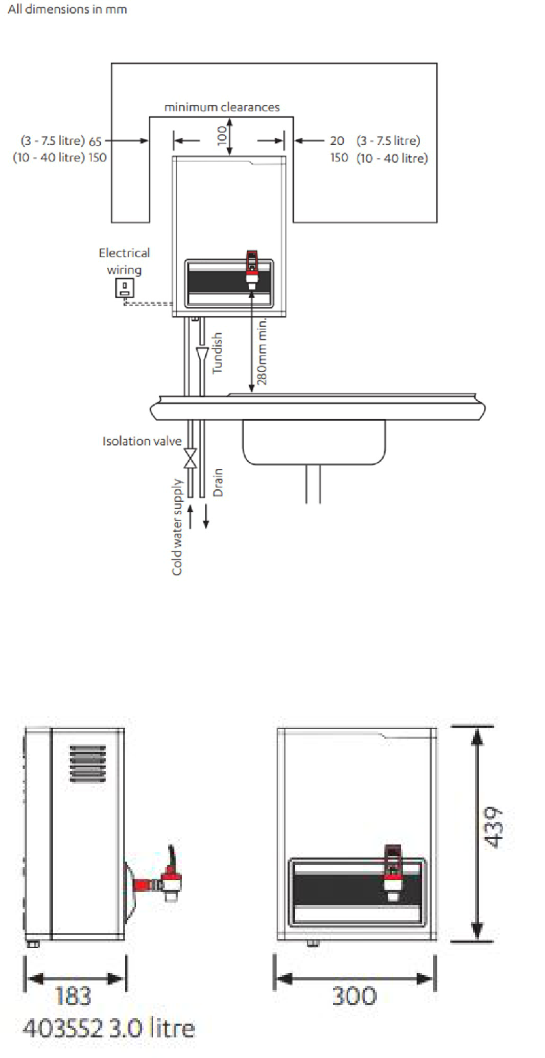 Zip 403552 3 Ltr Hydroboil Instant Wall Mounted Boiler