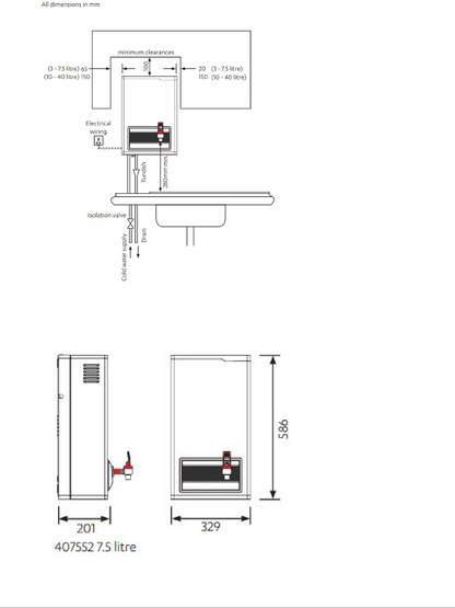 Zip 407552 7.5 Ltr Ltr Hydroboil Instant on-wall boiling water heater in white