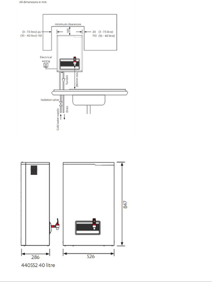 Zip 440552 40 Ltr HydroBoil Instant on-wall boiling water heater in white