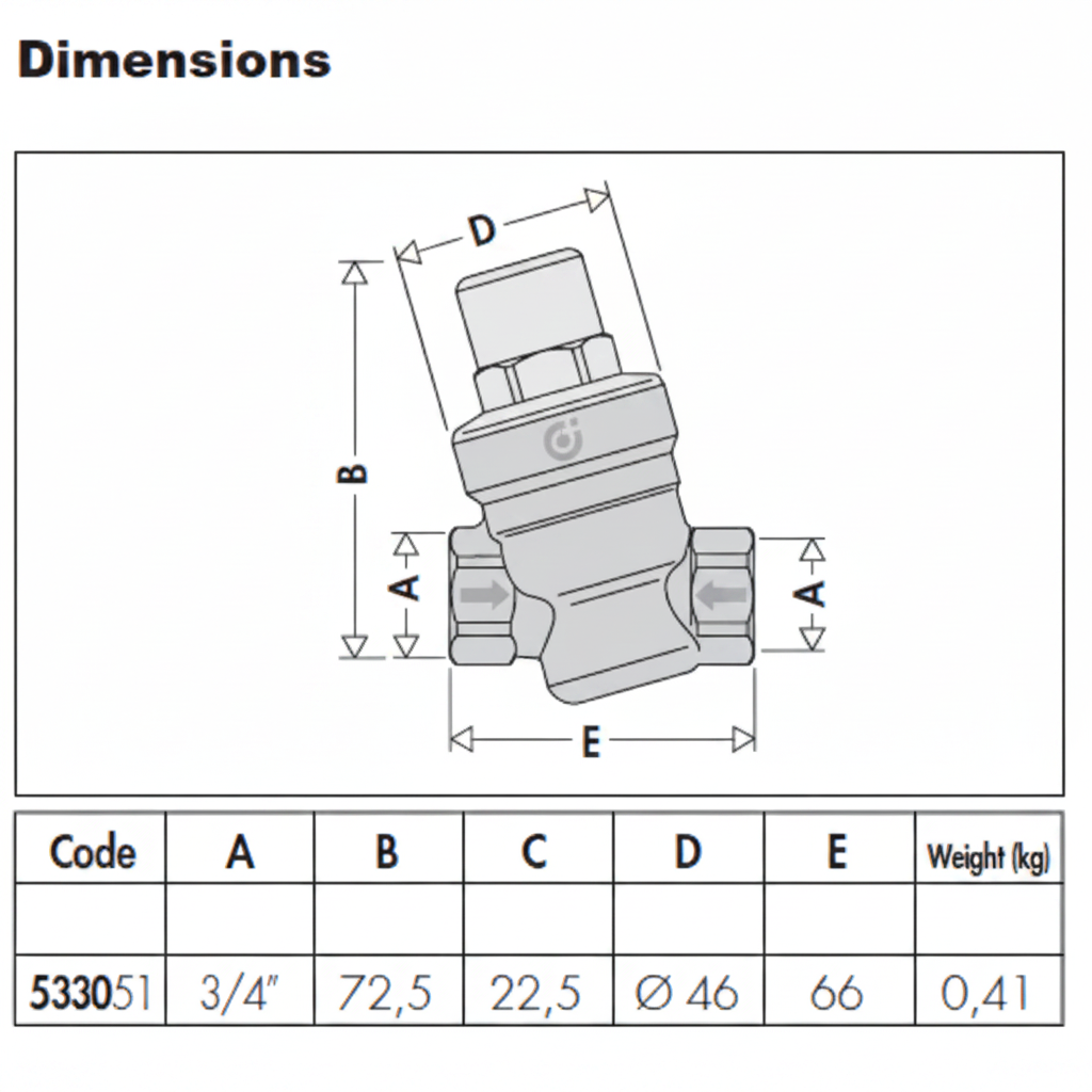 Caleffi 533051 dimensions diagram