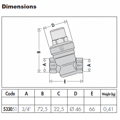 Caleffi 533051 dimensions diagram