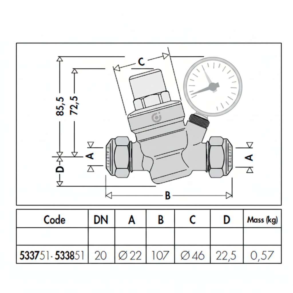Caleffi 533751 dimensions diagram