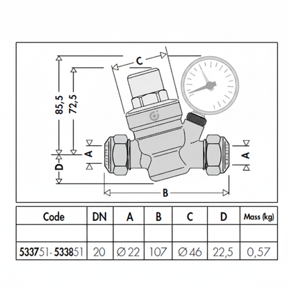 Caleffi 533751 dimensions diagram