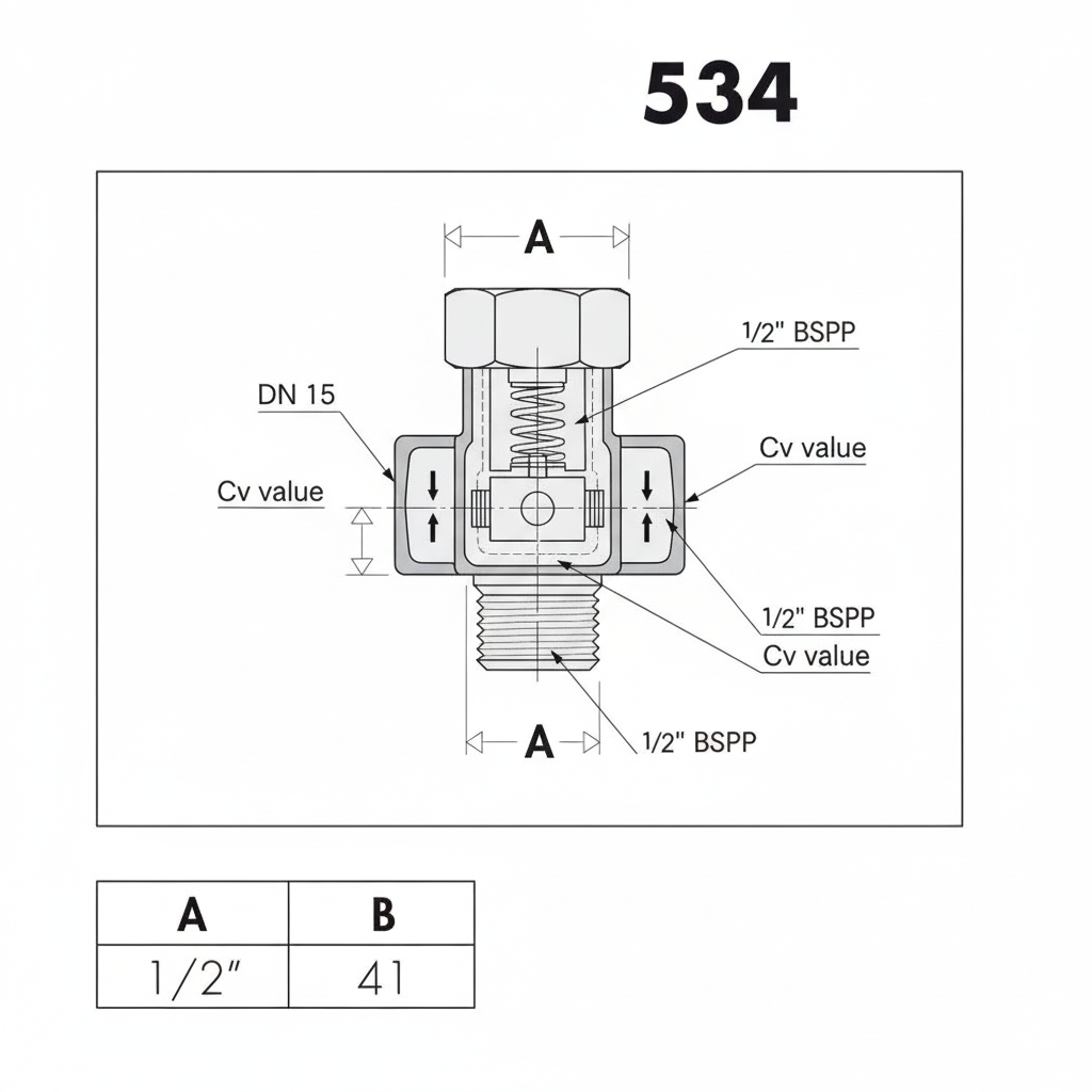 Caleffi 534103 1/2" Flow Regulator - Diagram