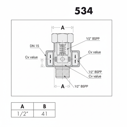 Caleffi 534103 1/2" Flow Regulator - Diagram