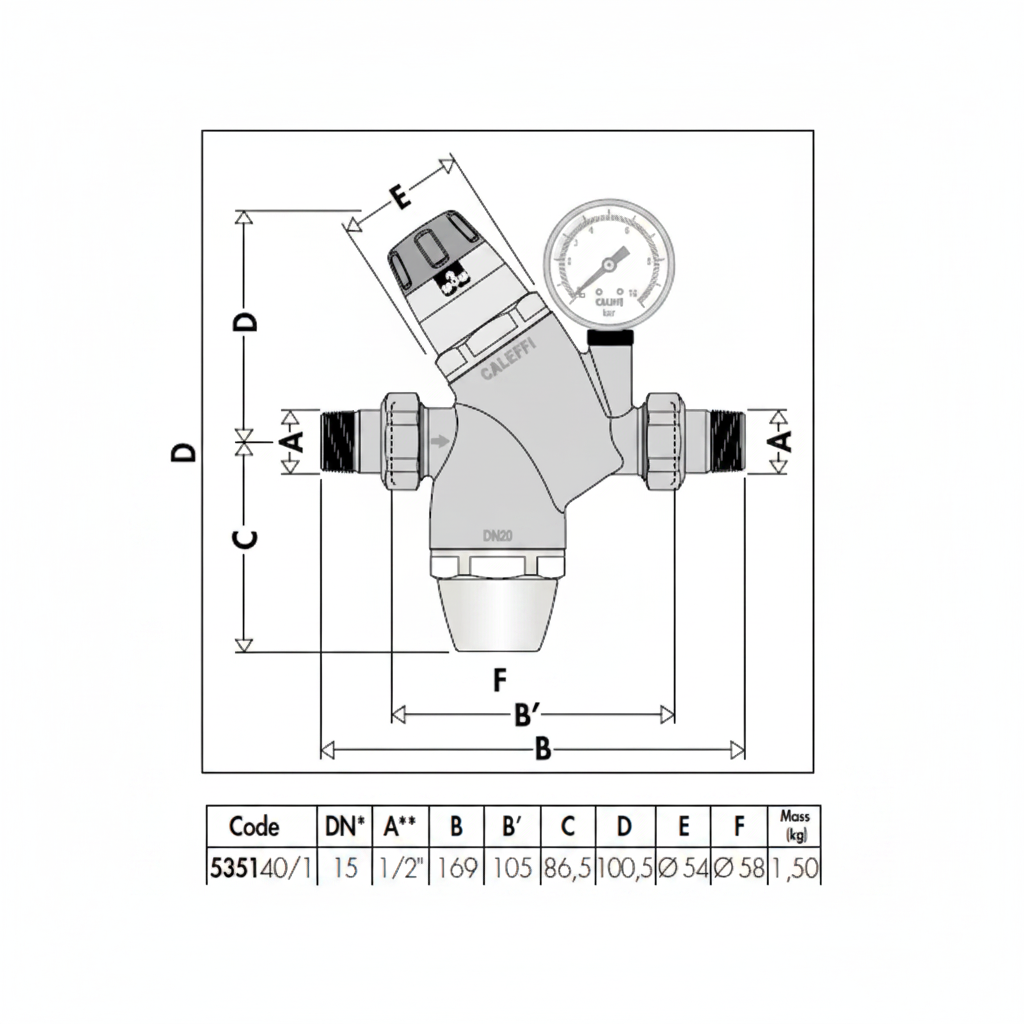 Caleffi 535141 dimensions diagram