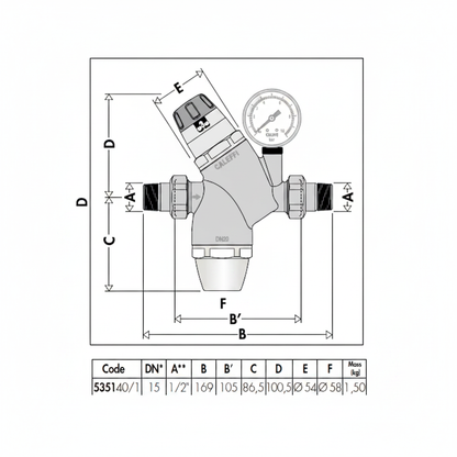 Caleffi 535141 dimensions diagram