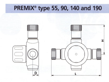 Delabie Premid 55 3/4" thermostatic valve dimensions
