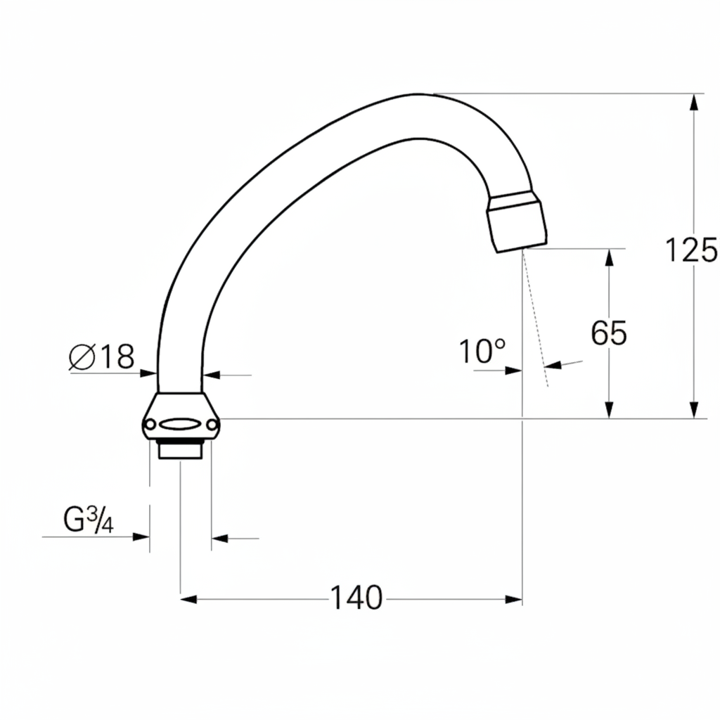 Grohe 13037 High Flow Spout 140mm - dims