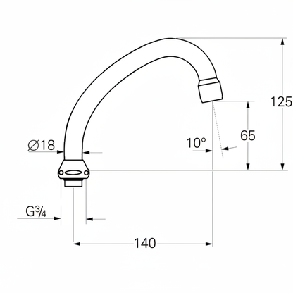 Grohe 13037 High Flow Spout 140mm - dims