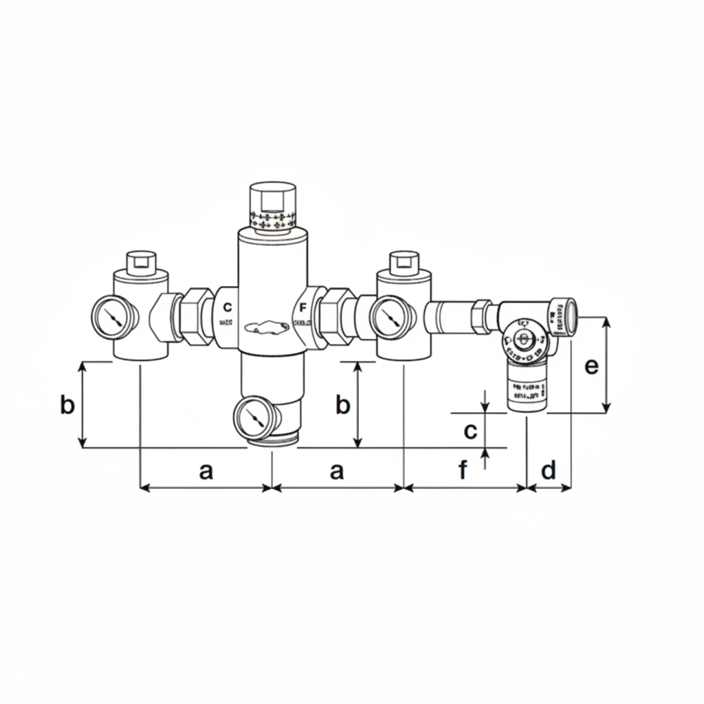 River R3300 1 1/4" Ecosystem Group Thermostatic Mixing Valve - dimensions drawing