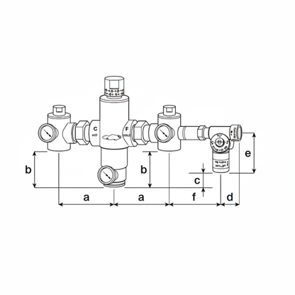 River R3300 1 1/4" Ecosystem Group Thermostatic Mixing Valve - dimensions drawing