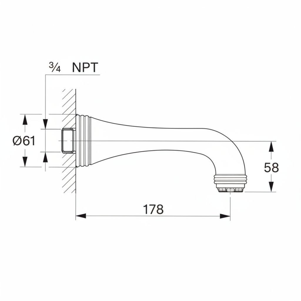 Grohe 13650 Sinfonia 3/4" Chrome wall bath spout - dimensions drawing
