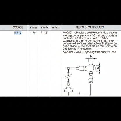 River R743 Ceiling Mounted Drench Shower - dimensions drawing
