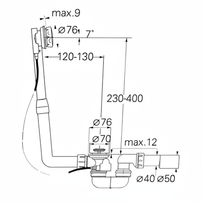 Grohe 28953Z Waste Overflow set 1 1/2" dimensions diagram