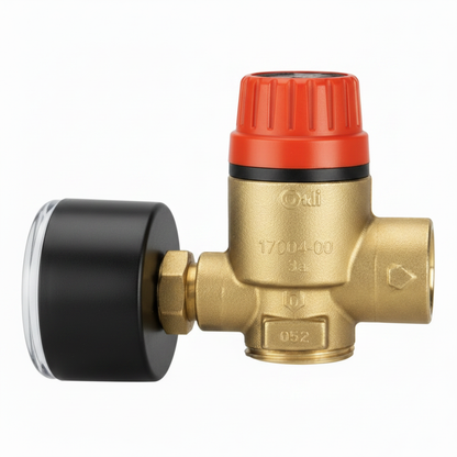 Orkli 17004-00 1/2" F X F Safety Pressure Relief Valve 3 Bar with Gauge Port - alternate view