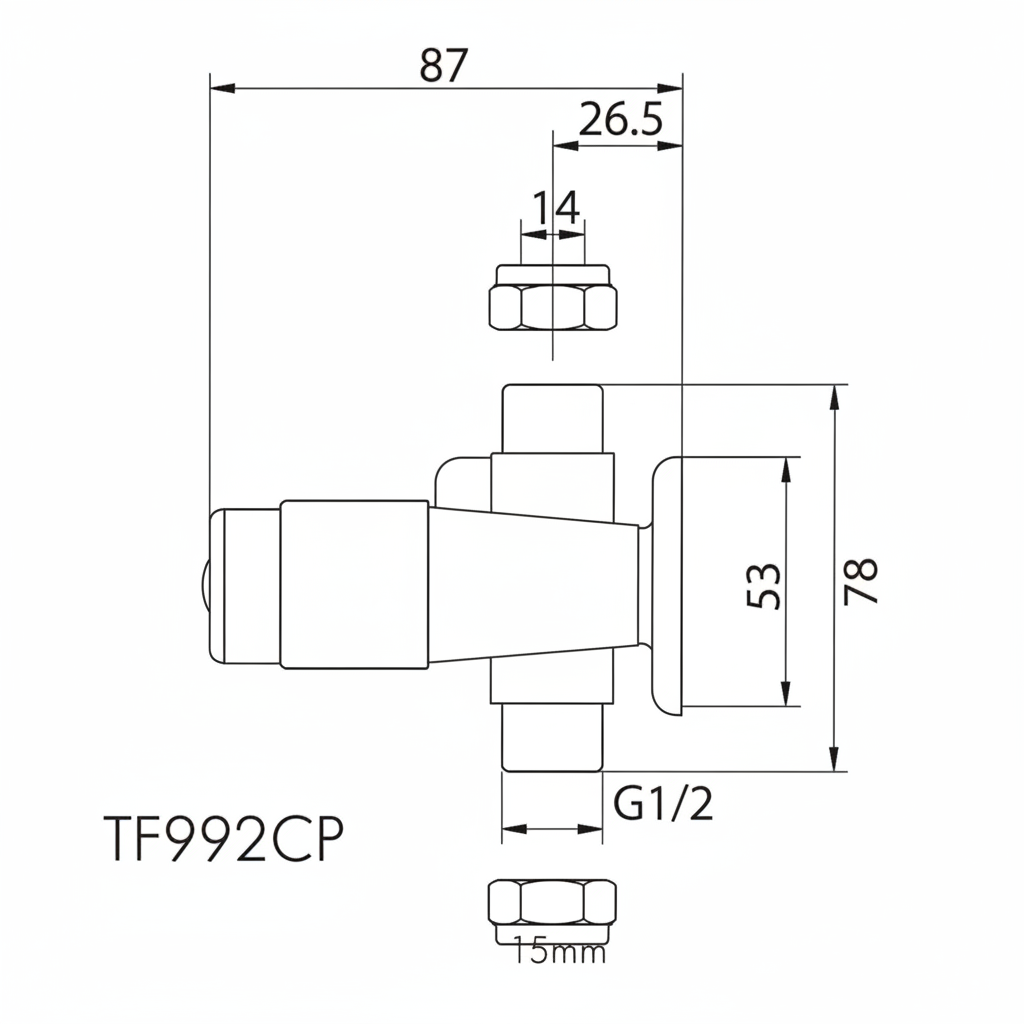 Inta TF992 Gen. 1 Exposed Timed Flow Shower Control - dimensions drawing