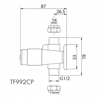 Inta TF992 Gen. 1 Exposed Timed Flow Shower Control - dimensions drawing