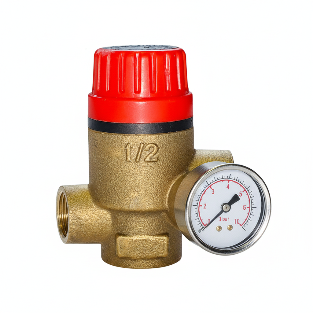 Orkli 17004-00 1/2 inch F x F Safety Pressure Relief Valve 3 Bar with Gauge Port - front