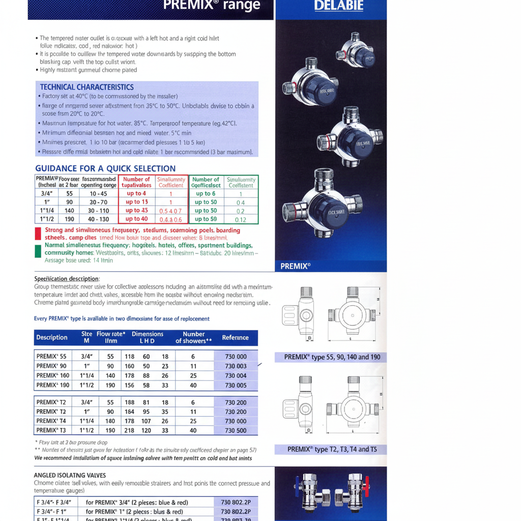 Delabie 730004 1 1/4" Premix Thermostatic Mixing Valve - dimensions drawing