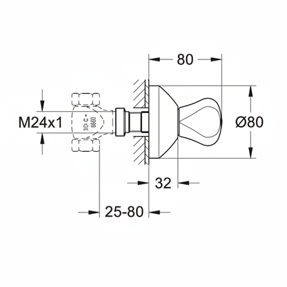 Grohe 19820 Grohe Handle, Rosette & Spindle Assembly - line drawing