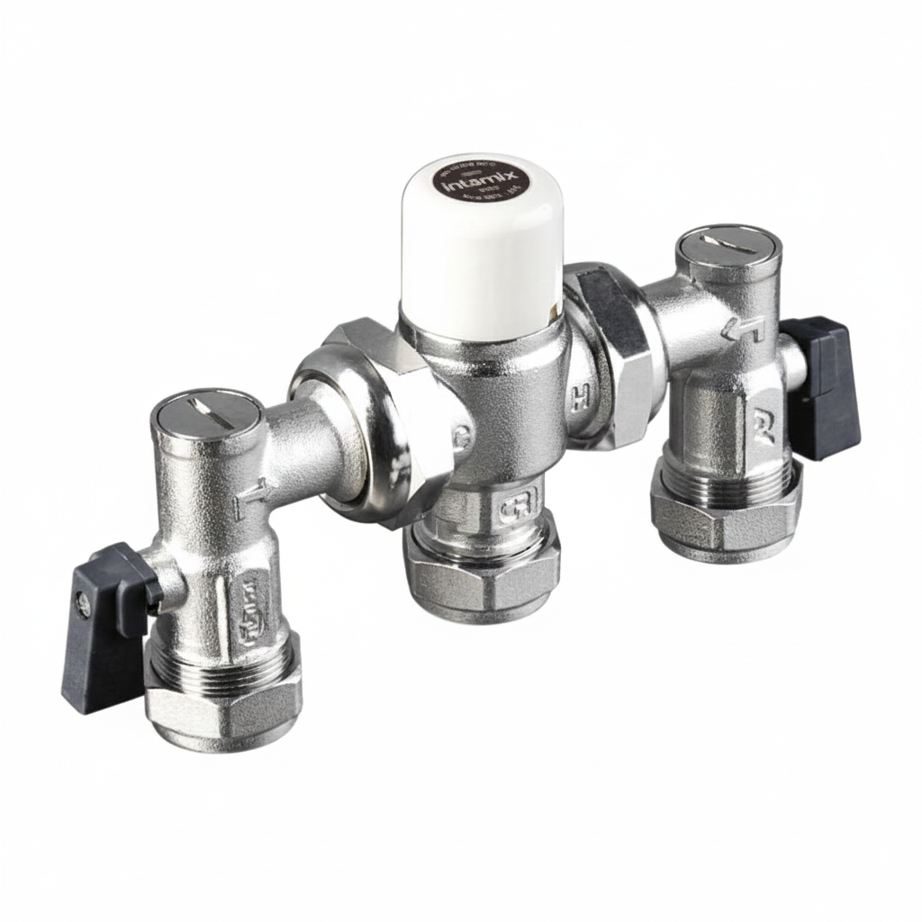 Intamix 40015MXCP TMV with MX Service Valves - White Background