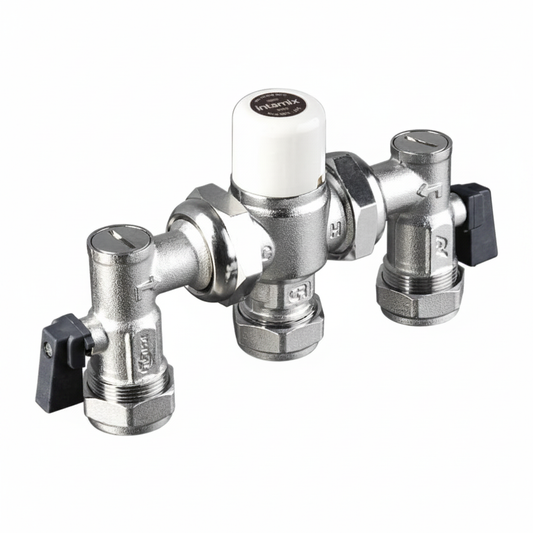 Intamix 40015MXCP TMV with MX Service Valves - White Background