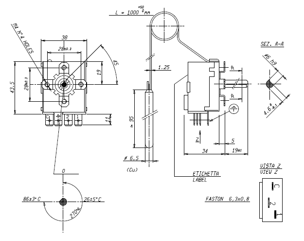 T & G S.P.A. 540020 Adjustable Control thermostat capillary 1000mm