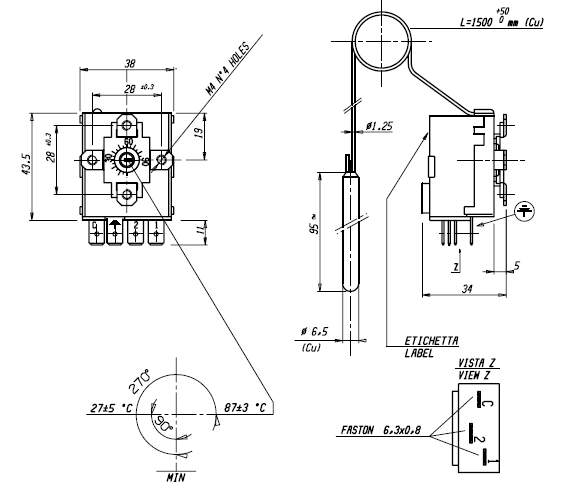 Imit TR2 541307 Adjustable thermostat 0/90°C Capillary 1500mm